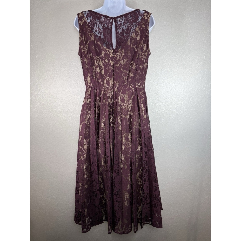 Lane Bryant Sleeveless Maroon Lace Overlay Nude Lining Dress Size 12 Cottagecore - Picture 2 of 7